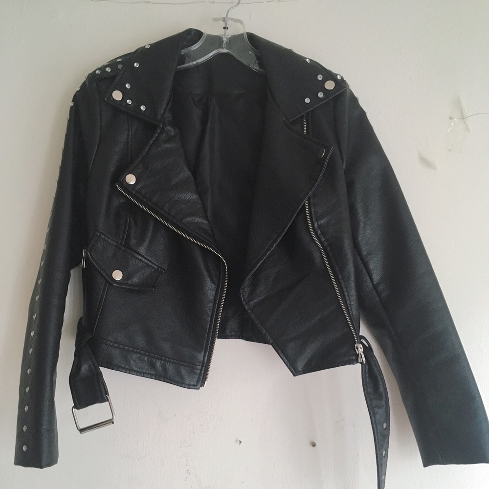 Black pLeather moto jacket